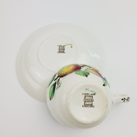 Vintage Spode Apple Teacup & Saucer Red & Green Fruit c1960s England Fall Decor - Picture 6 of 13